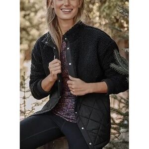 J. Jill FIT - Sherpa Fleece Black Quilted Snap Button Mock Neck Jacket - 1X